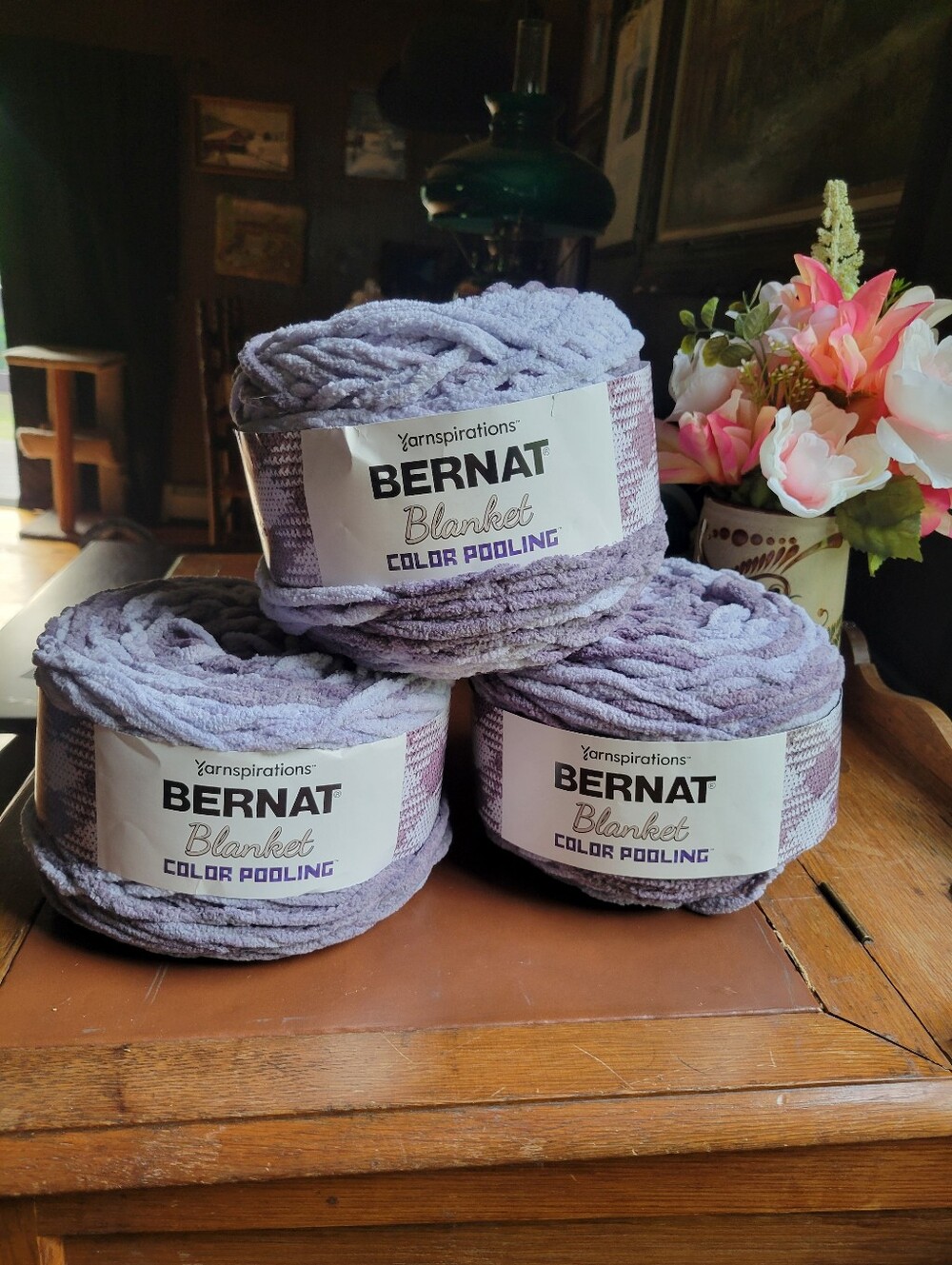 Lot Of 3 Bernat Blanket Color Pooling yarn Gray/ White 100% Polyester 6 Weight